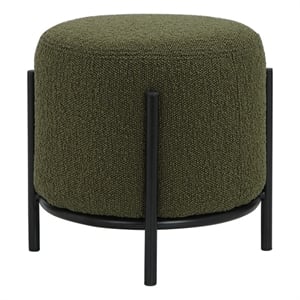 Pemberly Row Contemporary Round Stool in Boucle Fabric Green