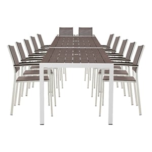 Pemberly Row 14-Piece Modern Aluminum Dining Set in White and Gray Finish