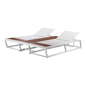 Pemberly Row Modern Aluminum Outdoor Daybed with Umbrella Hole in White