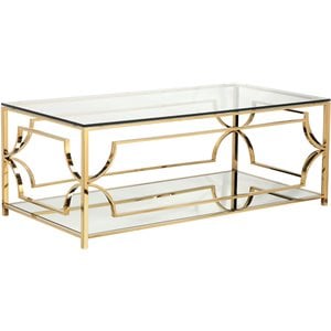 Pemberley Row Metal Polished Gold Coffee Table Rectangular Tempered Glass 47&quotW x 24&quotD Assembled