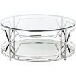 Pemberly Row Contemporary Metal Round Coffee Table with Glass in Silver