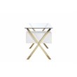 Pemberly Row Small Glass & Polished Steel Desk in Gold/White and Clear