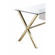 Pemberly Row Small Glass & Polished Steel Desk in Gold/White and Clear