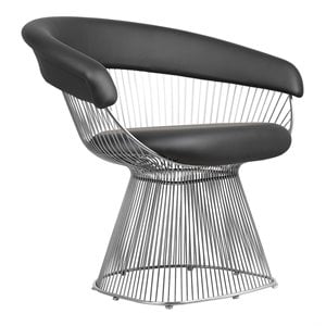 Pemberly Row 17.5&quot Faux Leather & Stainless Steel Arm Chair in Black/Silver