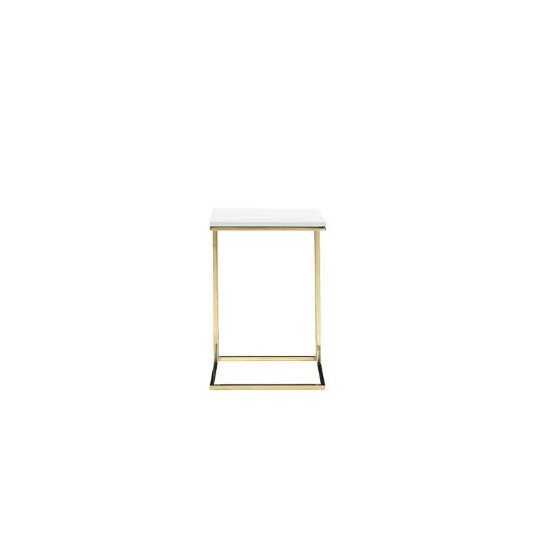 Pemberly Row Gloss Lacquer & Polished Steel Metal Tray Table in White/Gold