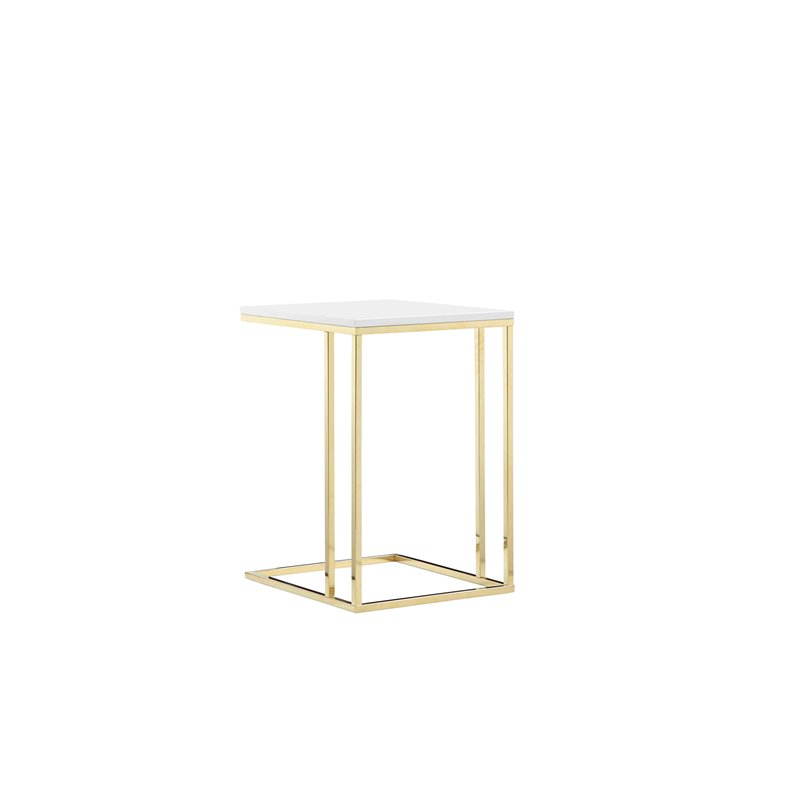 Pemberly Row Gloss Lacquer & Polished Steel Metal Tray Table in White/Gold