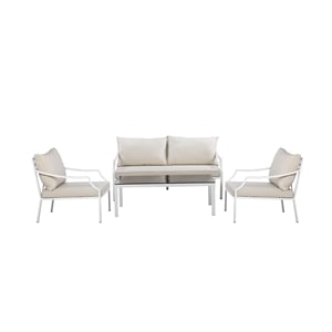 Pemberly Row 4-piece Modern Aluminum Frame Outdoor Sofa Set in White