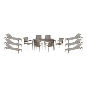 Pemberly Row 13-piece Modern Aluminum Patio Dining Set in Gray