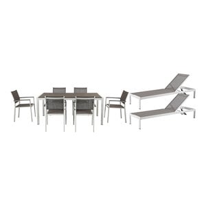 Pemberly Row 9-piece Modern Aluminum Patio Dining Set in White/Gray