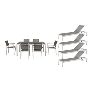 Pemberly Row 11-piece Modern Aluminum Patio Dining Set in White/Gray
