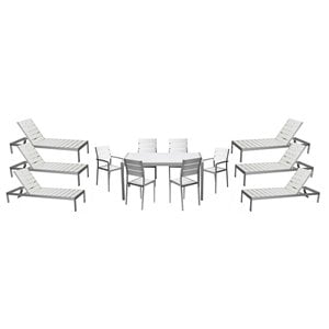 Pemberly Row 13-piece Modern Aluminum Patio Dining Set in White