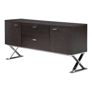 Pemberly Row Modern Wood Veneer & High Polished Steel Buffet in Espresso