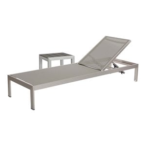 Pemberly Row 2-piece Aluminum Patio Lounger and Side Table in Gray