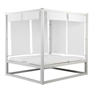 Pemberly Row Modern Aluminum Outdoor Daybed in White Frame/Fabric