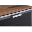 Pemberly Row Small Wood Veneer/Glass & Polished Steel Media Unit in Walnut