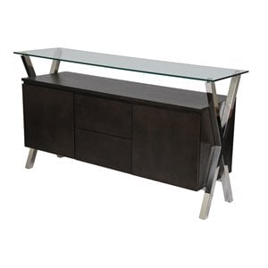 Pemberly Row Modern Wood Veneer & High Polished Steel Buffet in Espresso