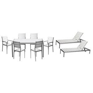 Pemberly Row 9-piece Modern Aluminum Patio Dining Set in White