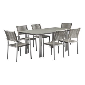 Pemberly Row 7-piece Modern Aluminum Patio Dining Set in Gray