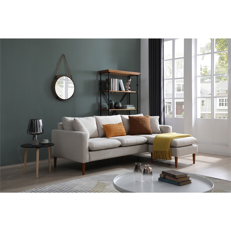 Pemberly Row Modern Fabric Reversible Sectional in Oatmeal Finish