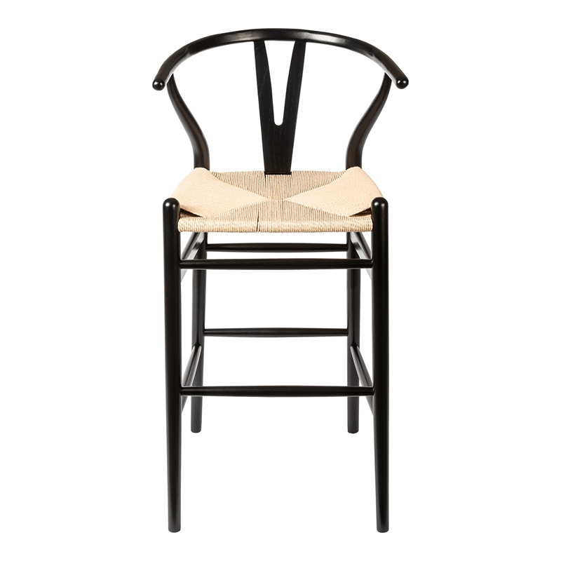 Pemberly Row Danish Design Bar Height Stool in Black and Natural