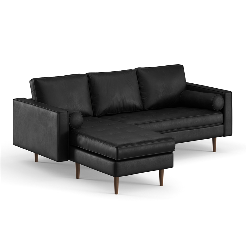 Pemberly Row Modern Genuine Leather Reversible Sectional in Black
