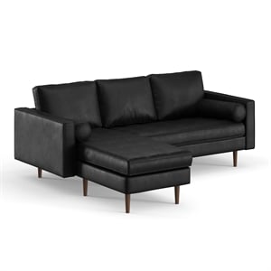Pemberly Row Modern Genuine Leather Reversible Sectional in Black