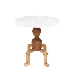 Pemberly Row Contemporary Genuine Marble Side Table in Walnut