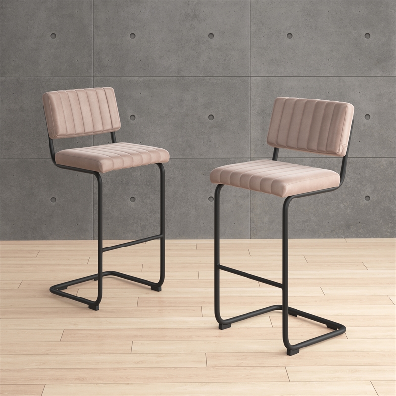Pemberly Row Contemporary Bar Height Stool (Set of 2) in Gray
