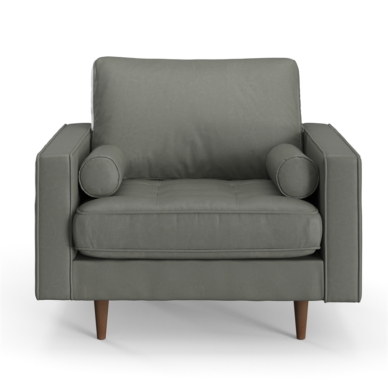 Pemberly Row Modern Upholstered Vegan Leather Arm Chair in Slate