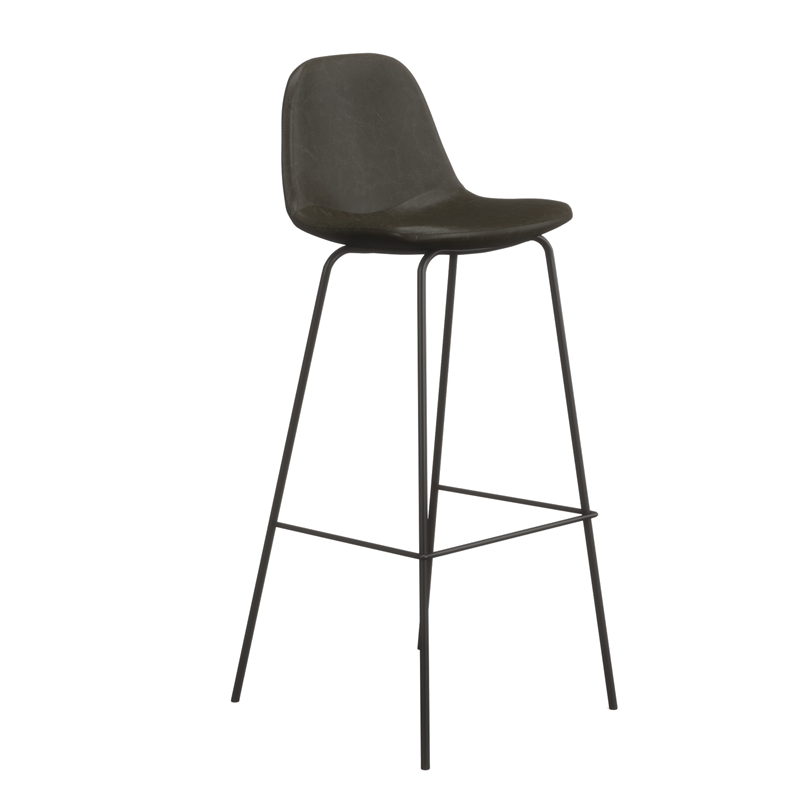 Pemberly Row Vegan Leather Bar Height Stools (Set of 2) in Black