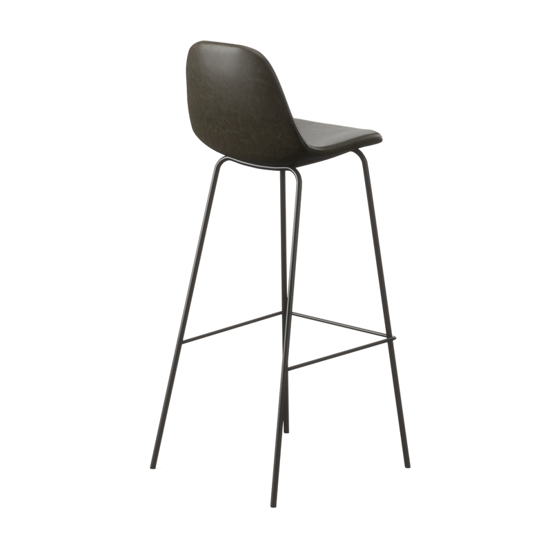 Pemberly Row Vegan Leather Bar Height Stools (Set of 2) in Black