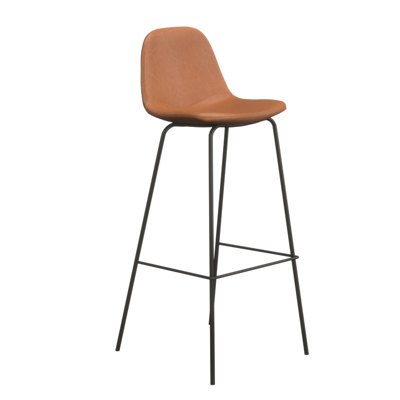 Pemberly Row Vegan Leather Bar Height Stools (Set of 2) in Brown