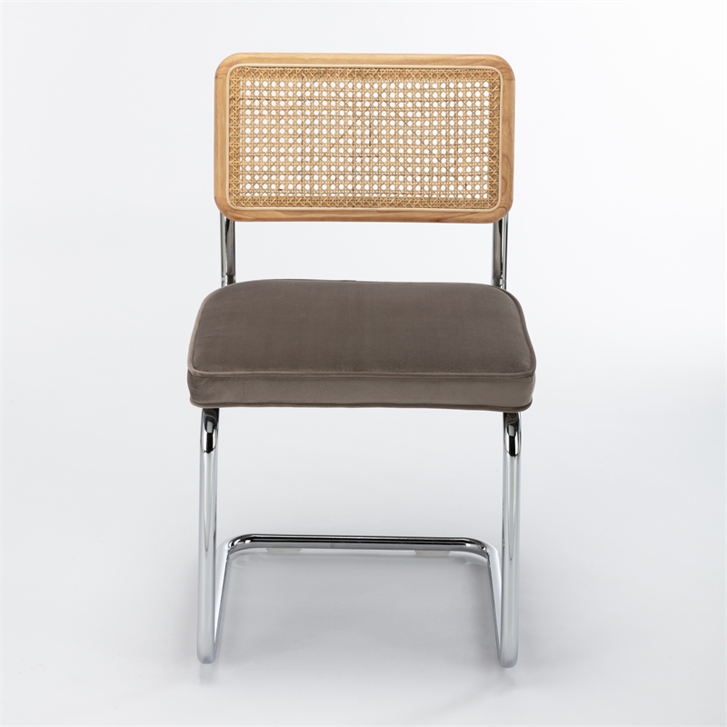 Pemberly Row Cane Back Velvet Side Chair (Set of 2) in Silver