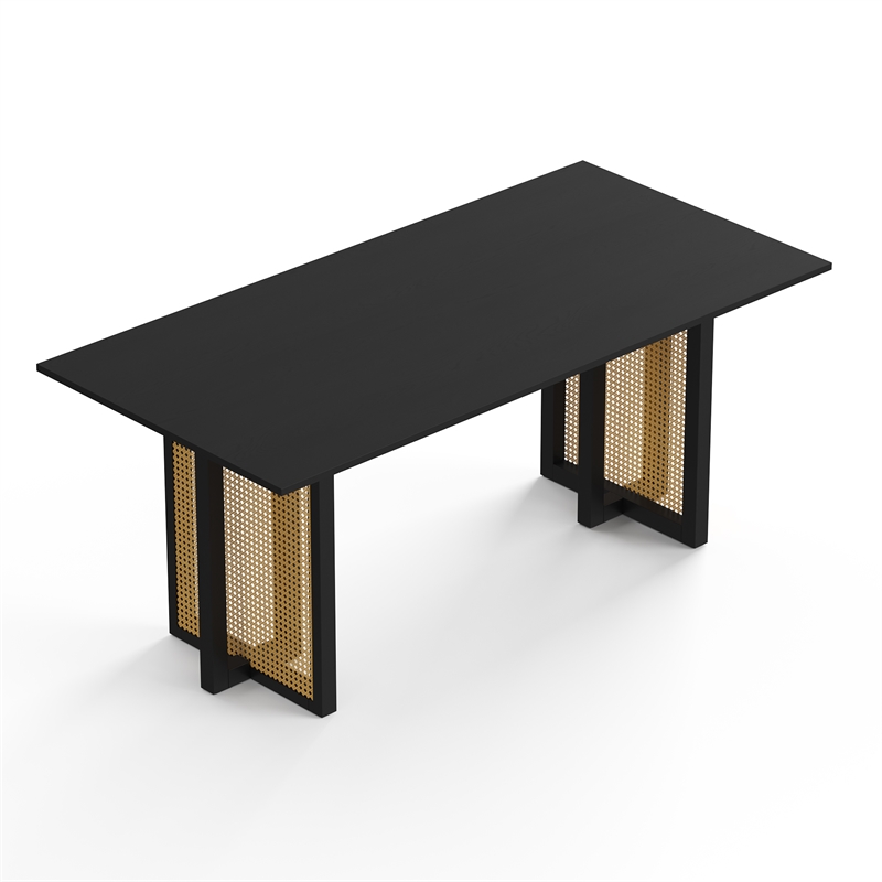 Pemberly Row Rectangular Dining Table with Cane Base in Black