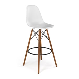 Pemberley Row Molded Plastic White Bar Stools Walnut Legs Minimal Assembly Required 19.5&quotW x 20&quotD x 46&quotH