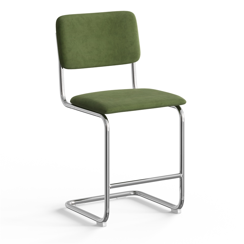 Pemberly Row Velvet Counter Height Stool (Set of 2) in Forest
