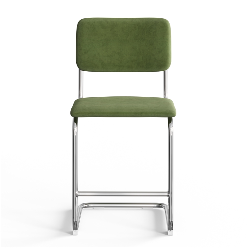 Pemberly Row Velvet Counter Height Stool (Set of 2) in Forest