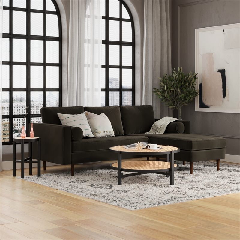 Pemberly Row Performance Velvet Reversible Sectional in Smoke