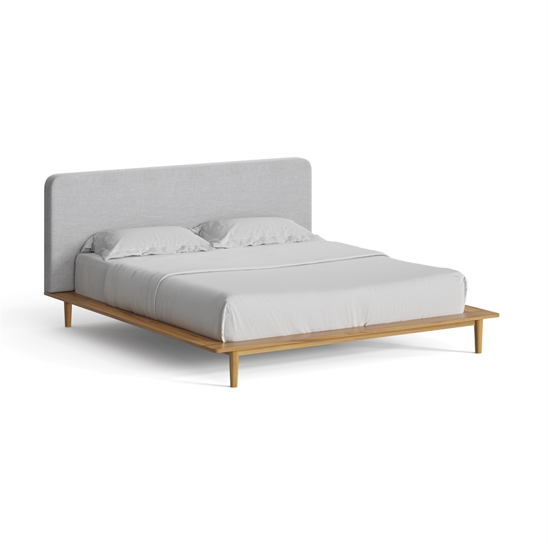 Pemberly Row Mid-Century Contemporary King Size Bed in Natural