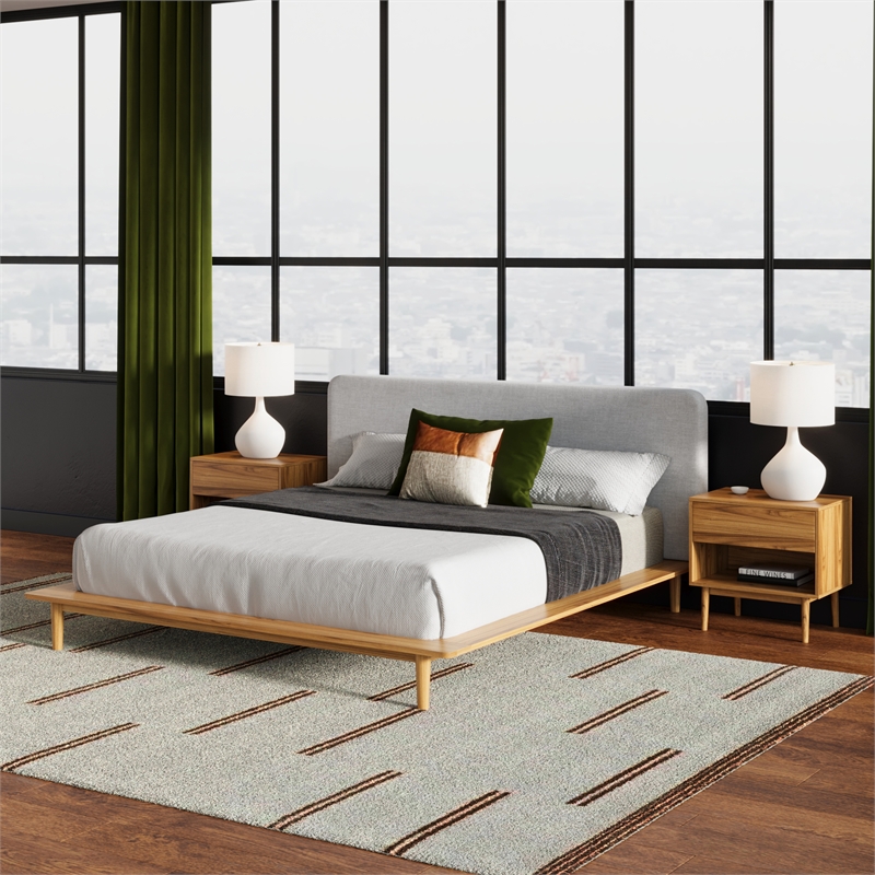 Pemberly Row Mid-Century Contemporary King Size Bed in Natural