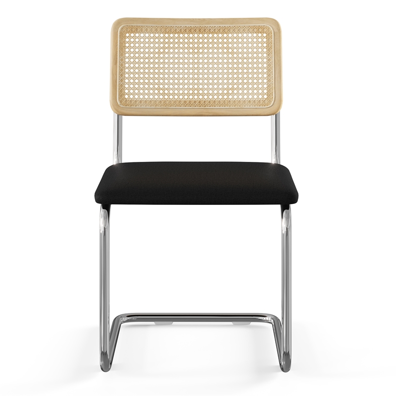 Pemberly Row Cane Back Fabric Side Chair (Set Of 2) in Black Linen