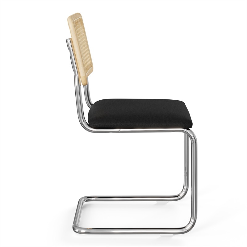 Pemberly Row Cane Back Fabric Side Chair (Set Of 2) in Black Linen