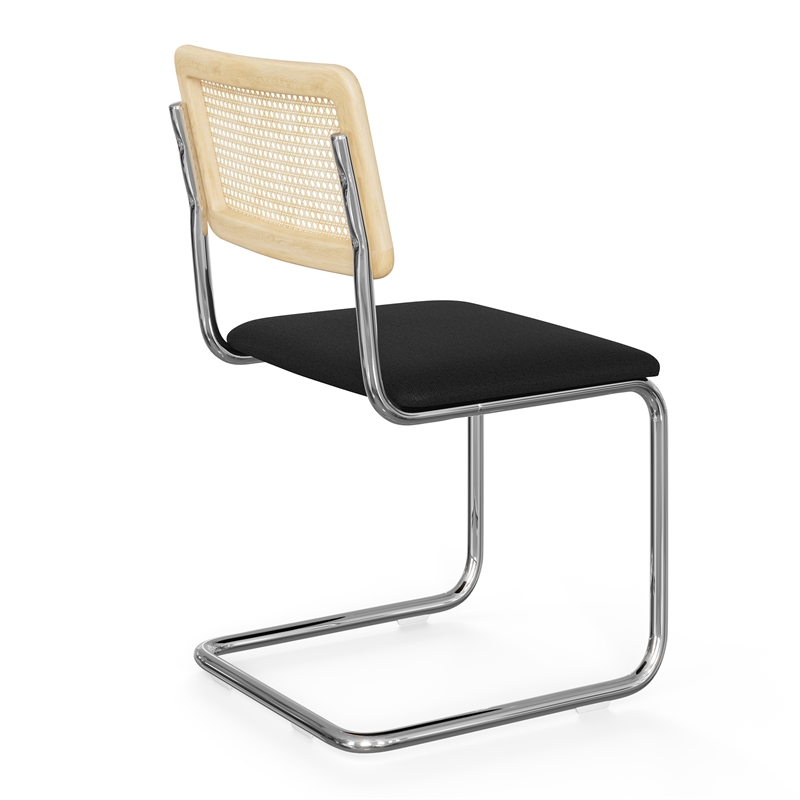 Pemberly Row Cane Back Fabric Side Chair (Set Of 2) in Black Linen