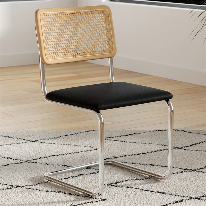 Pemberly Row Cane Back Fabric Side Chair (Set Of 2) in Black Linen