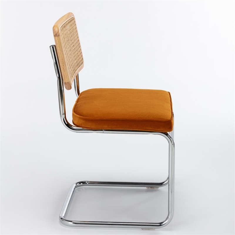 Pemberly Row Cane Back Velvet Side Chair (Set of 2) in Light Brown