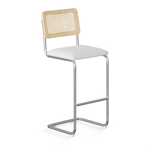 Pemberly Row Cane Back Fabric Bar Height Stool (Set of 2) in White