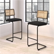 Pemberly Row Cane Back Boucle Bar Height Stool (Set of 2) in Black