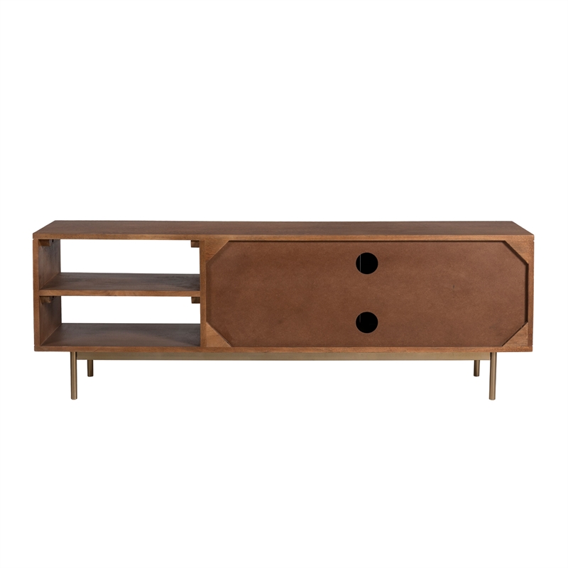 Pemberly Row Solid Wood with Natural Woven Cane TV Stand in Walnut