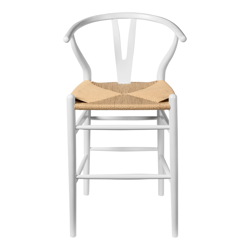 Pemberly Row Contemporary Rattan Counter Height Stool in White