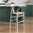 Pemberly Row Contemporary Rattan Counter Height Stool in White